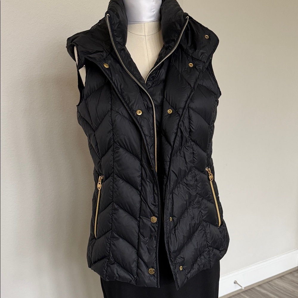 Michael Kors Black Quilted Vest with Gold Accents